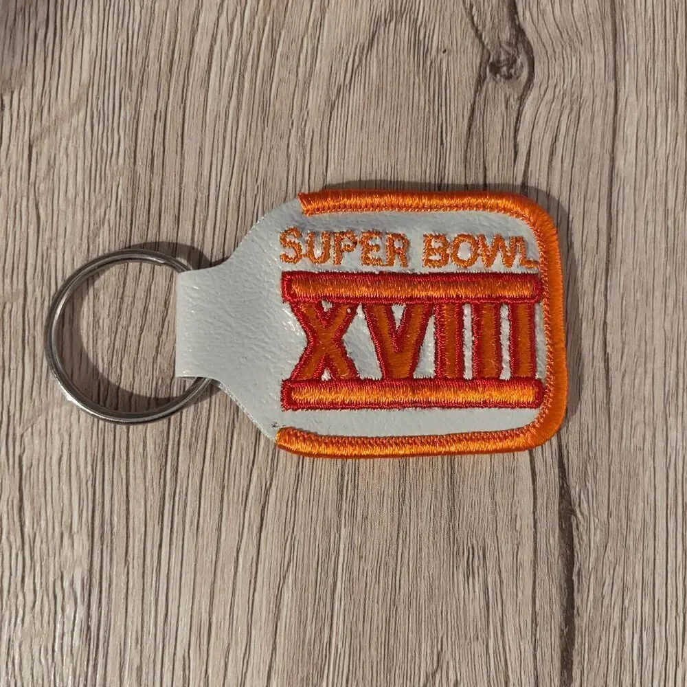 NFL Superbowl 18 XVIII 1984 Tampa Bay Leather Embroidered Keychain Vintage